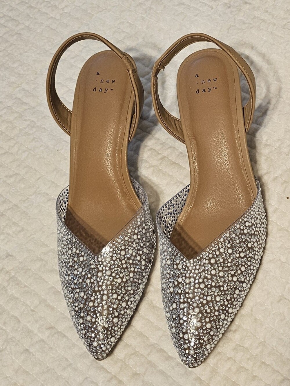 a new day Women's Silver Embellished Pointed Slingback Flats